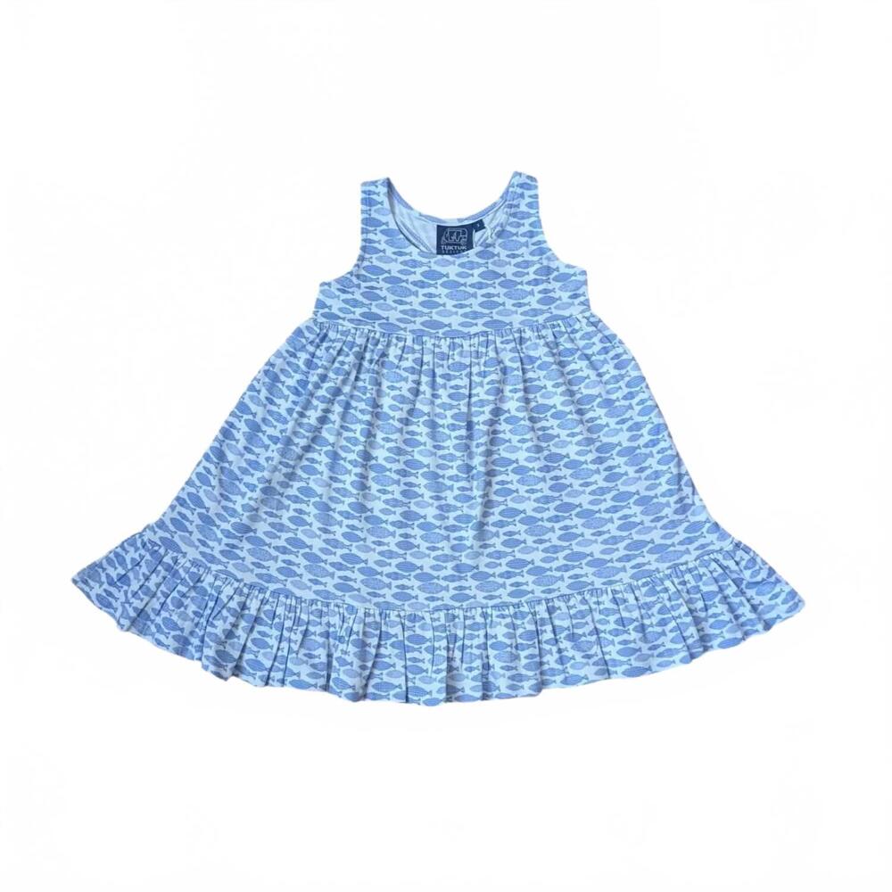NEW TUKTUK DESIGNS girl's off the hook fish print racerback dress in blue